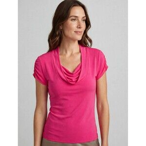 Barbiecore PXS Hot Pink Cowl Neck Blouse Rouched Sleeve Petite Top Short Sleeve